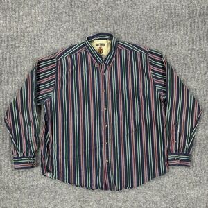 Vintage Gulf Traders Classic Shirt Mens L Blue Striped Button Front Preppy 90s